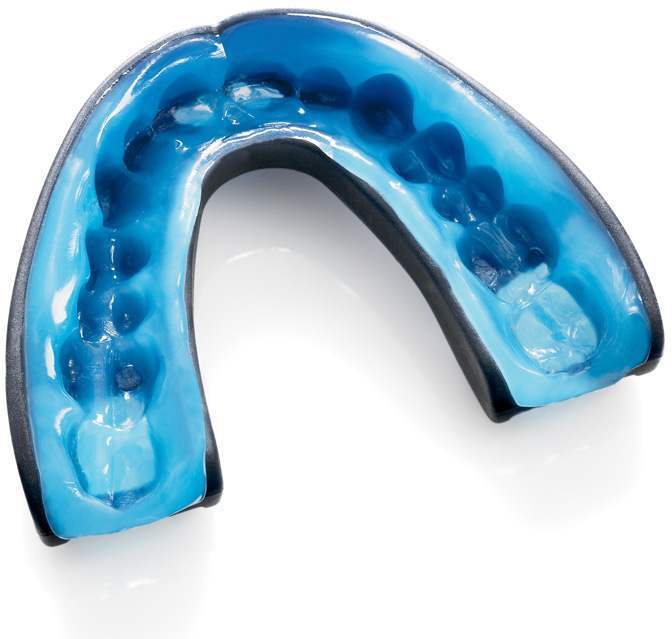 Blue mouthguard with black border on a white background