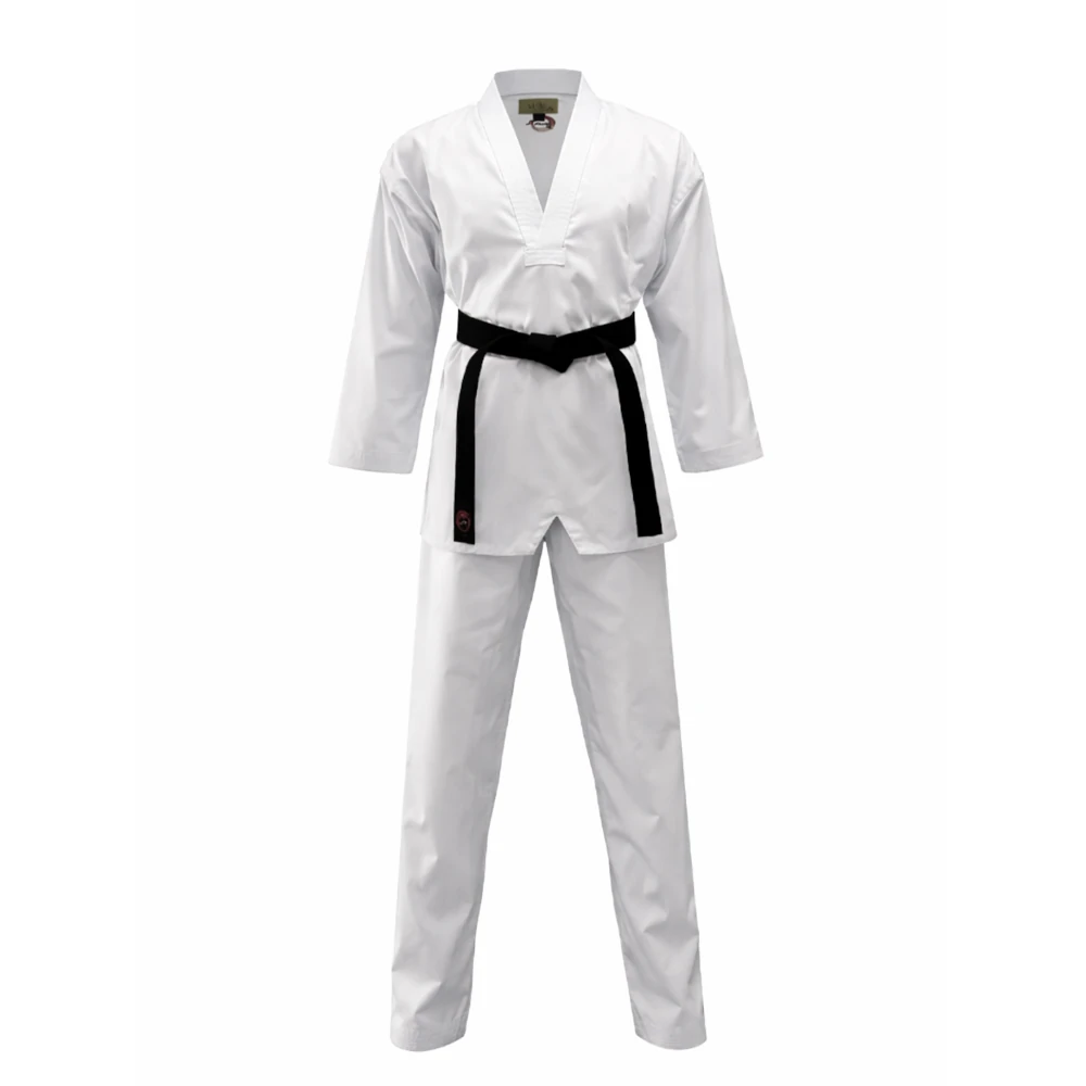 White SMAI martial arts uniform with a black belt on a white background