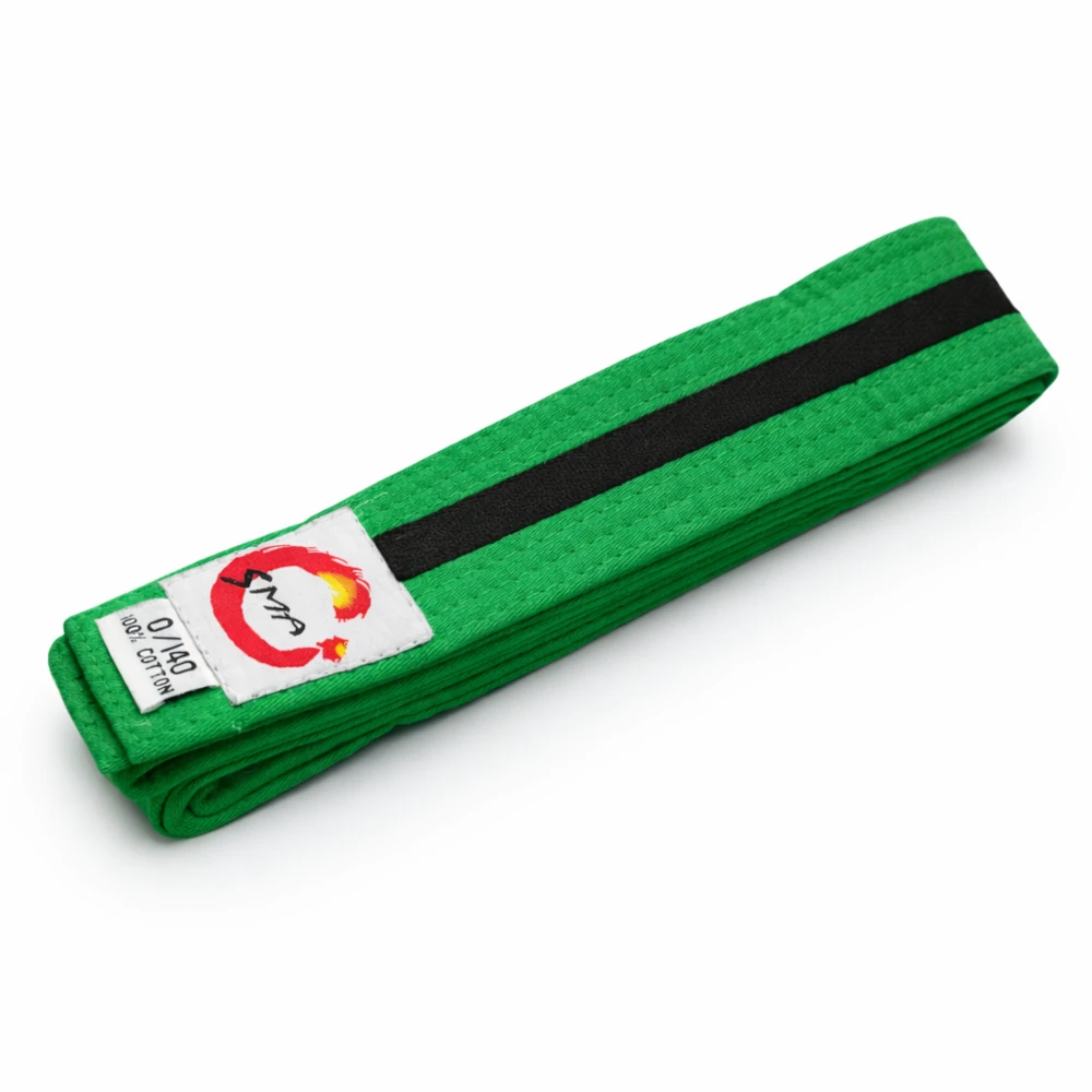Green belt with a black stripe on a white background
