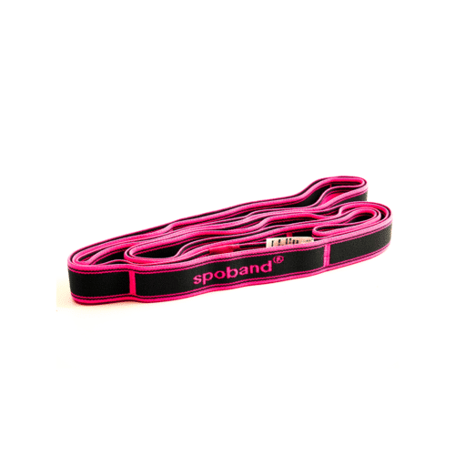 Pink resistance band with 'spoband' logo on a white background