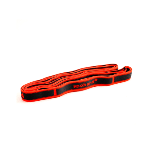 Orange resistance band with black logo on a white background