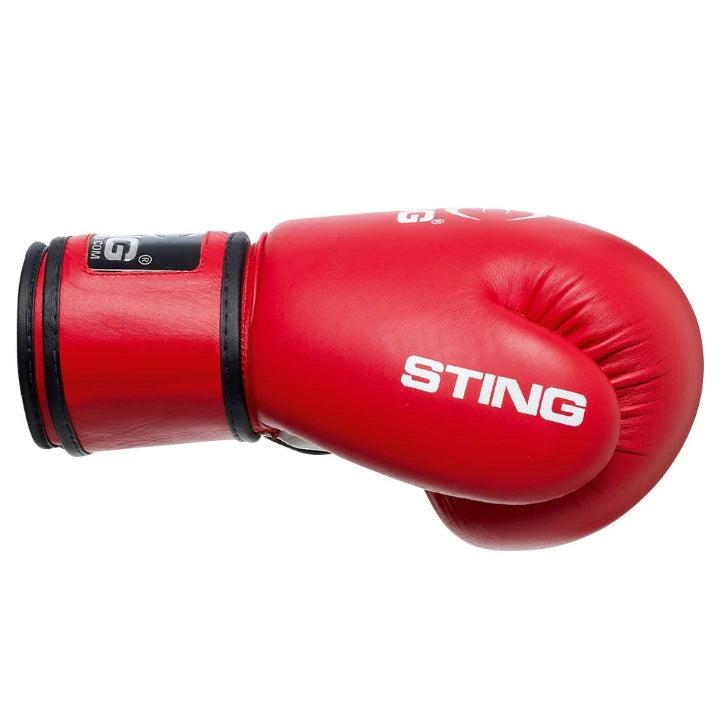 Red boxing glove with 'STING' branding on a white background