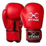 Red boxing gloves with Sting logo on a white background