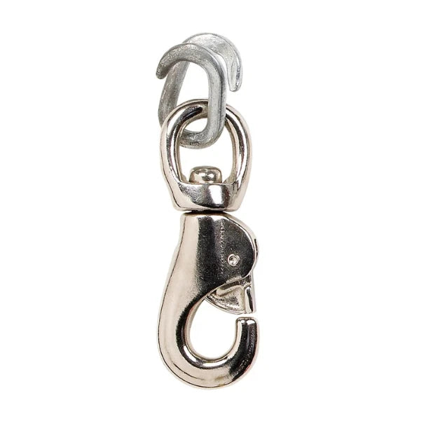 Metallic swivel hook on a white background