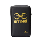 Black martial arts kick shield with 'Sting' logo on a white background