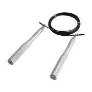 Pair of silver jump rope handles on a white background