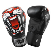 Black boxing glove with a tiger design on a white background
