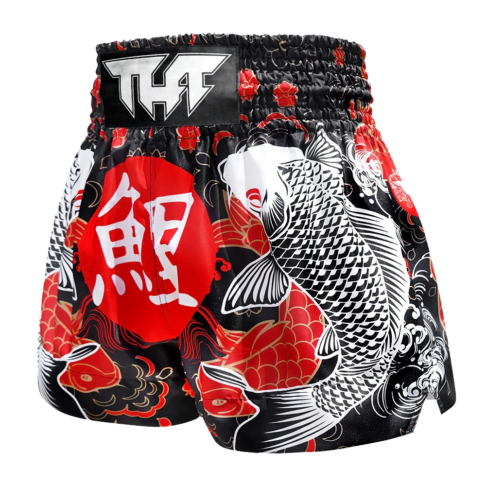 TUFF Black Japanese Koi Fish Thai Boxing Shorts