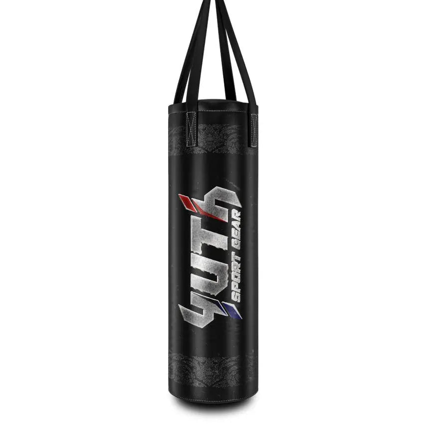 Black punching bag with 'Yuth Sport Gear' logo on a white background