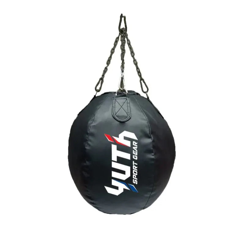 Black punching bag with 'Yuth Sport Gear' logo on a white background