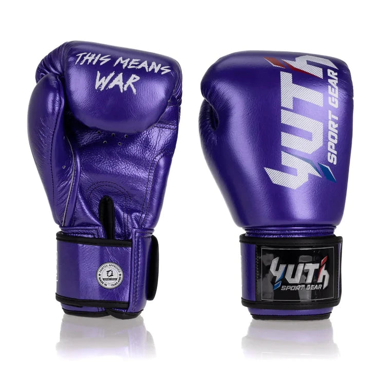 Purple boxing gloves with 'Yuta Sport Gear' branding on a white background
