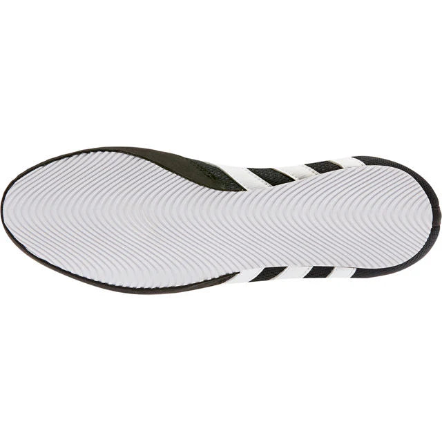 Black and white Adidas sandal on a white background