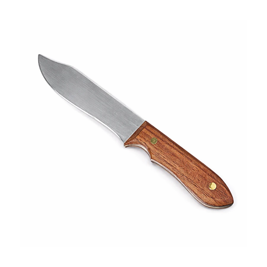 Aluminium training knife with a wooden handle on a white background