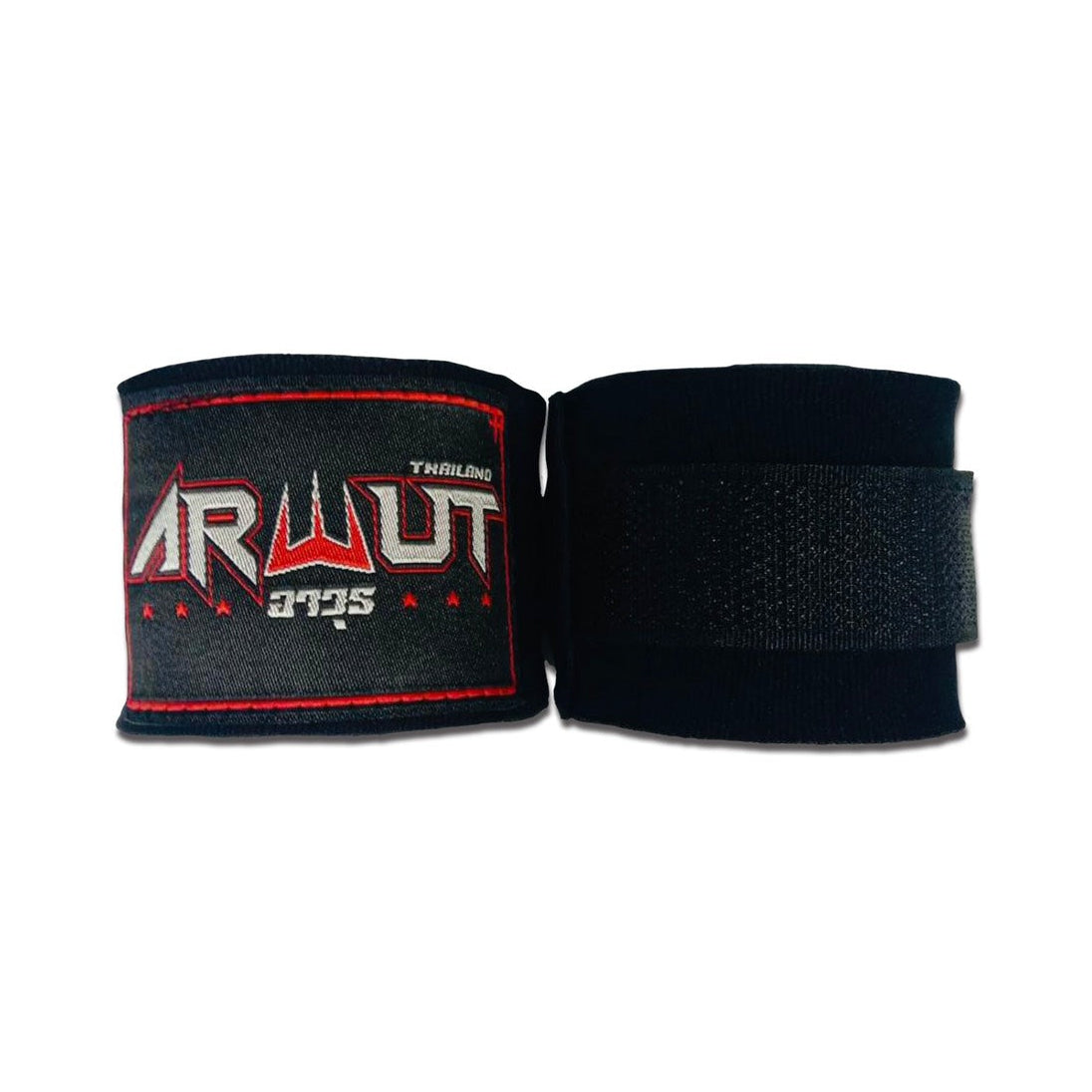 Black hand wraps with a brand logo on a white background