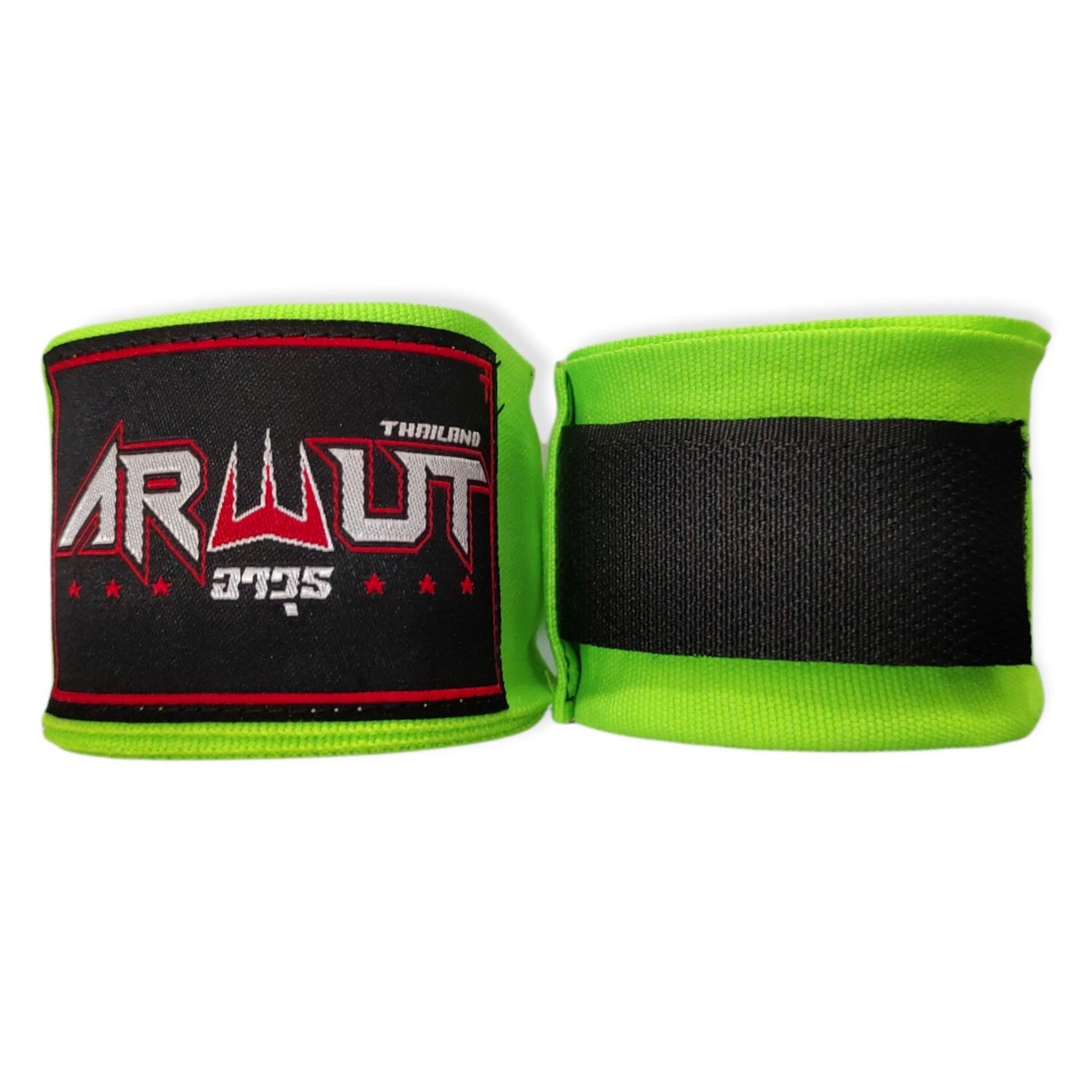 Green boxing hand wraps with brand logo on a white background