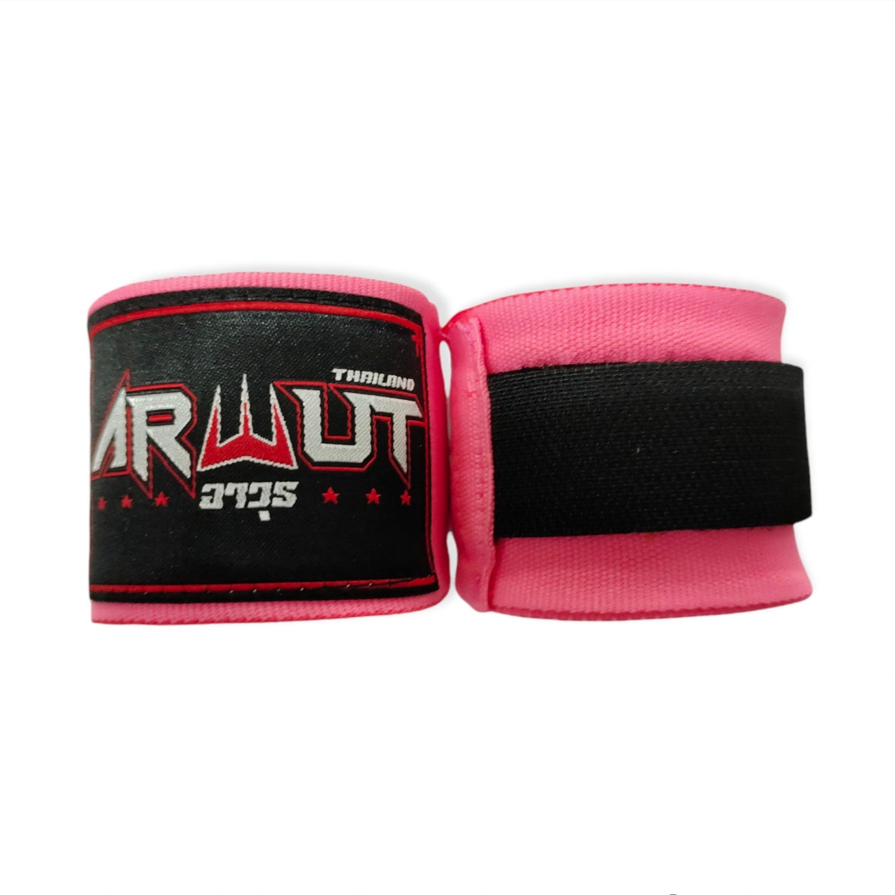 Pink boxing wraps with a brand logo on a white background
