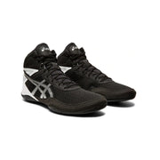 Black and white wrestling shoes on a white background