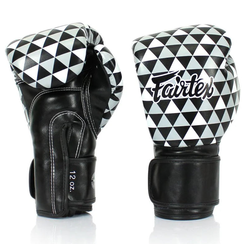 Pair of boxing gloves with black and white checkered pattern on a white background