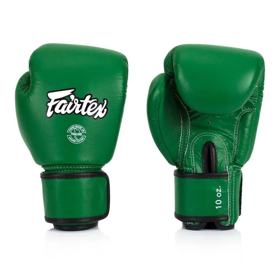 Green boxing gloves with Fairtex logo on a white background