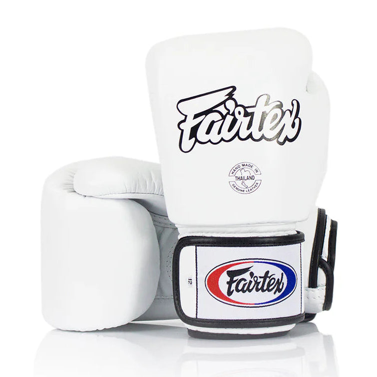 White boxing glove with Fairtex branding on a white background