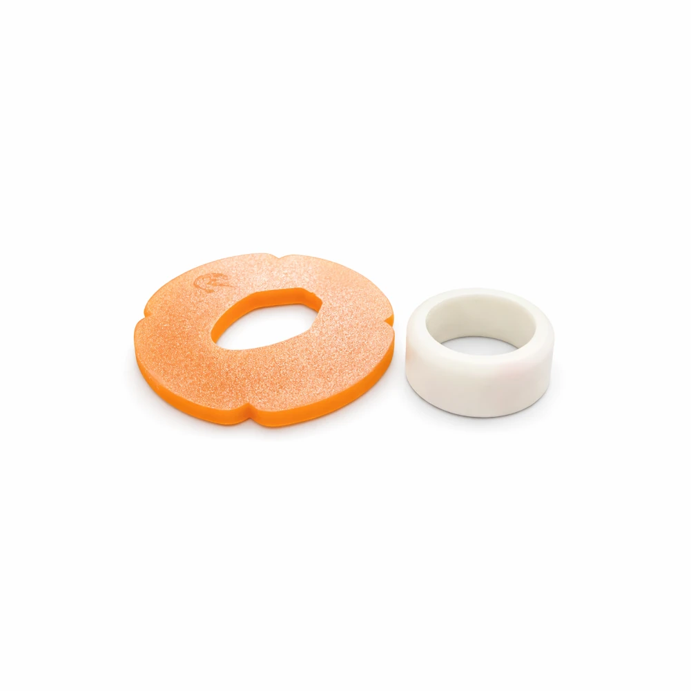 Orange and white silicone ring on a white background