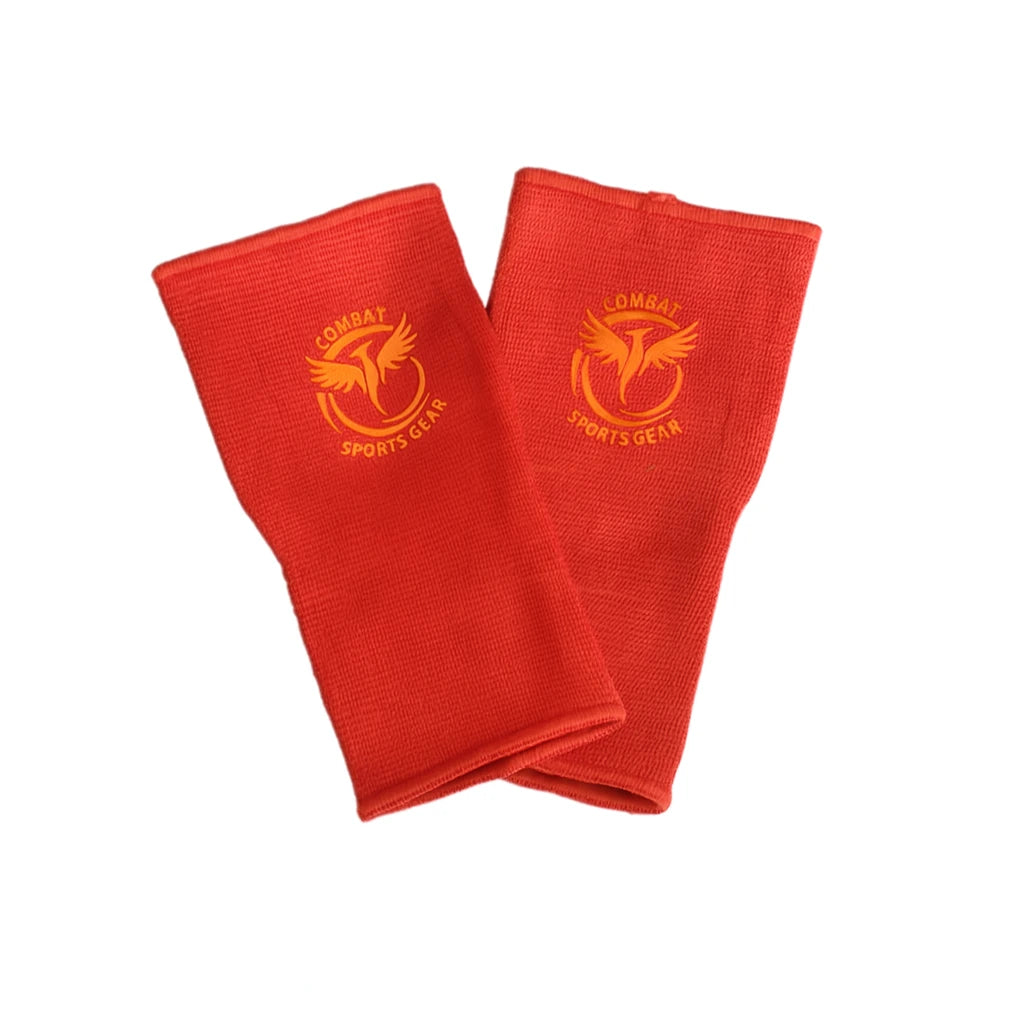 Two red anklets with a logo on a white background