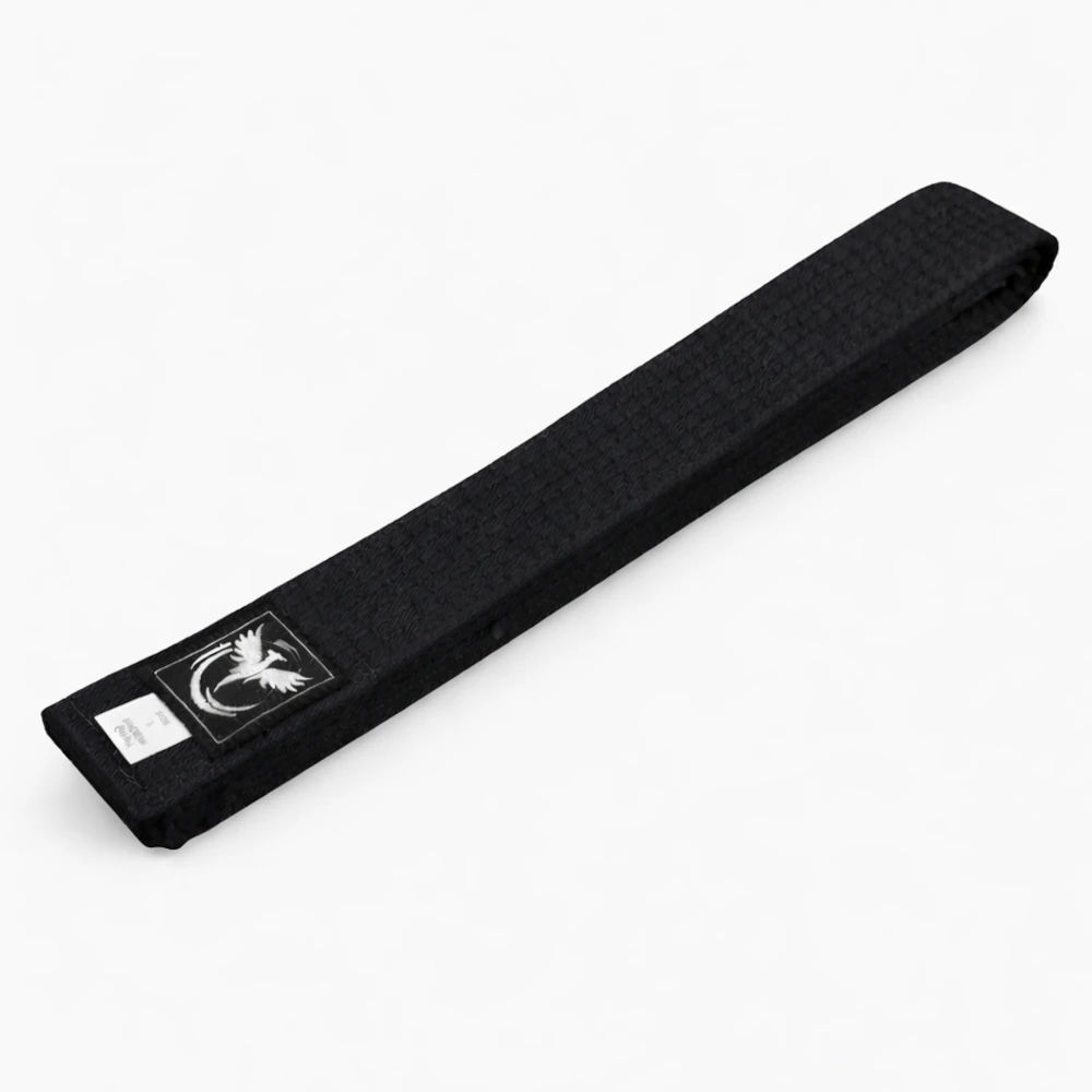 Black belt with a logo on a white background