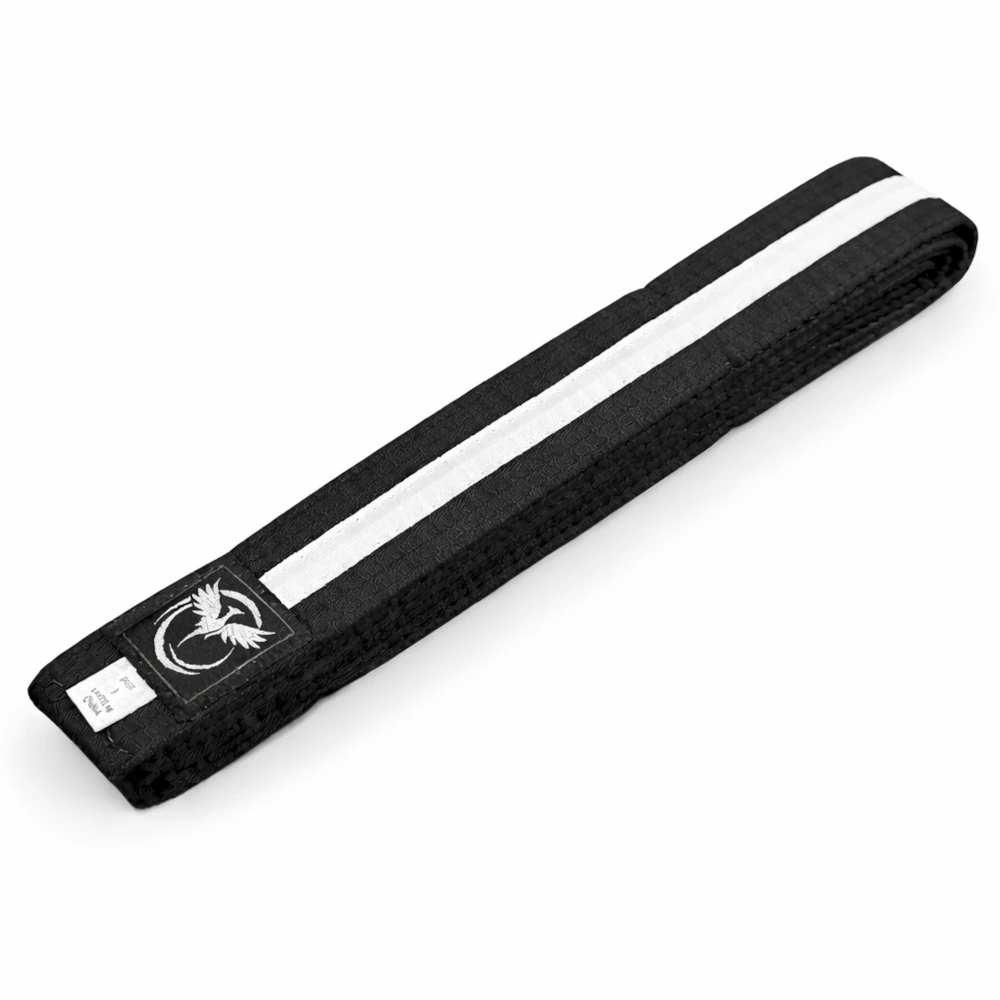 Black belt with a logo on a white background