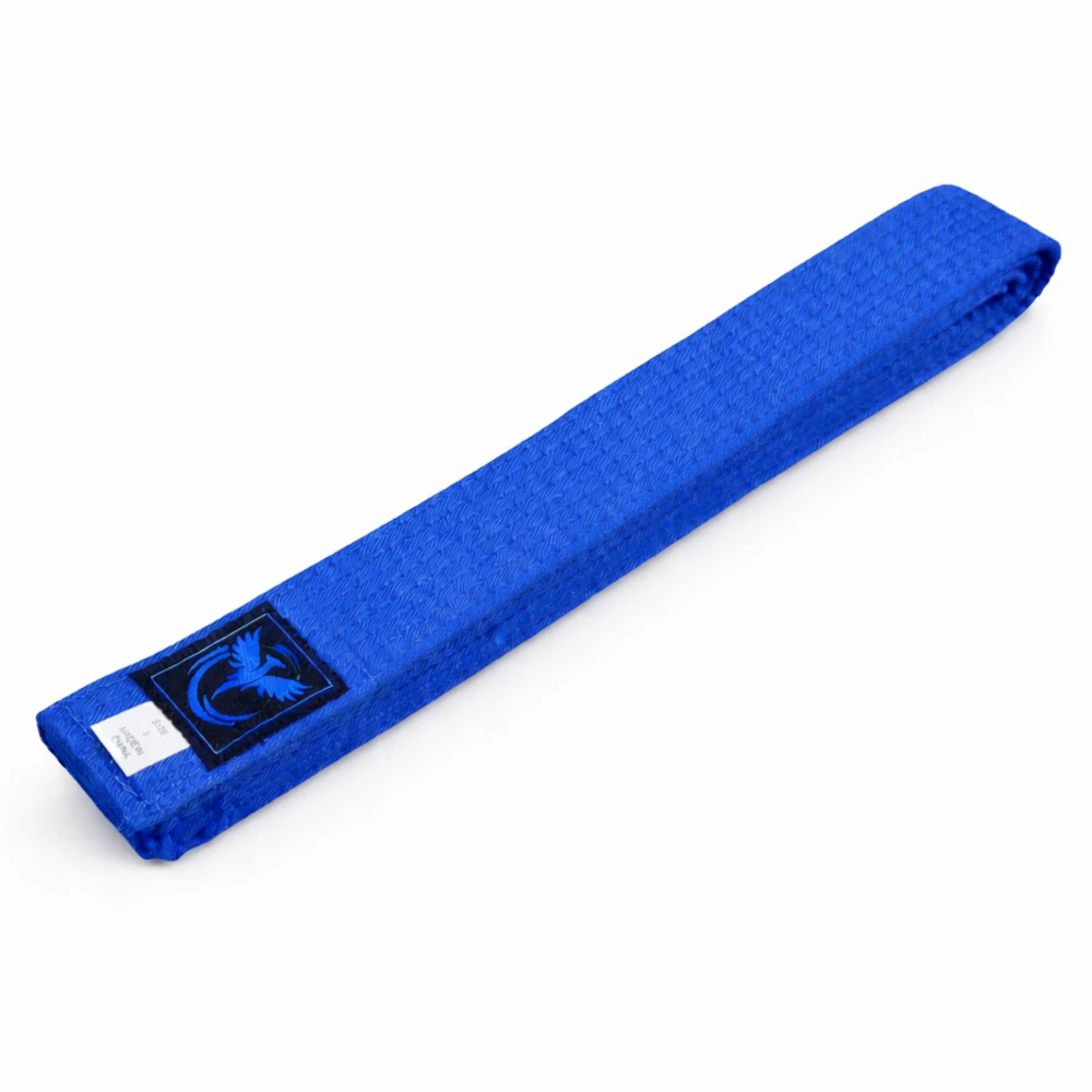 Blue belt with a logo on a white background