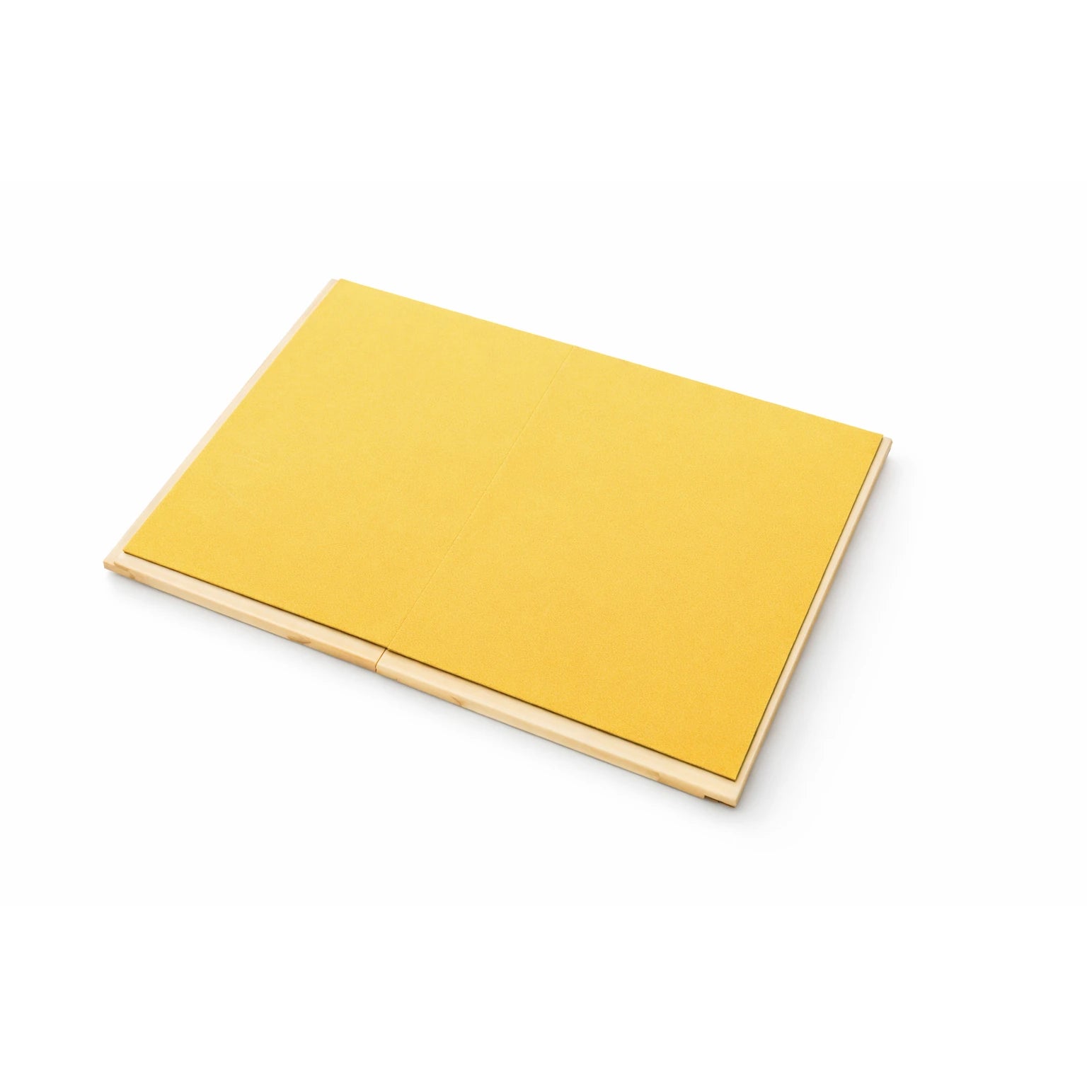 Yellow rectangular breakable board with a plastic border on a white background