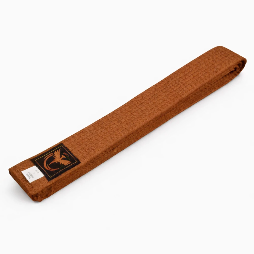 Brown belt with a logo on a white background