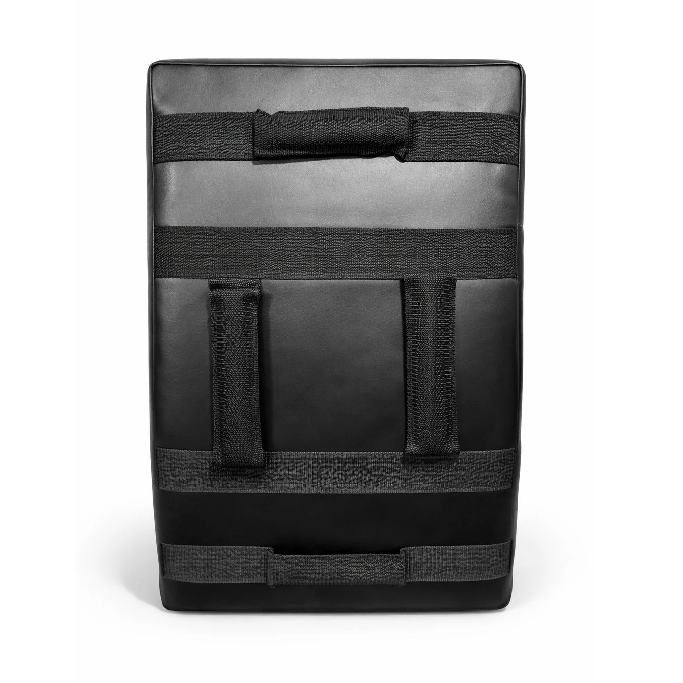 Black kick pad with straps on a white background