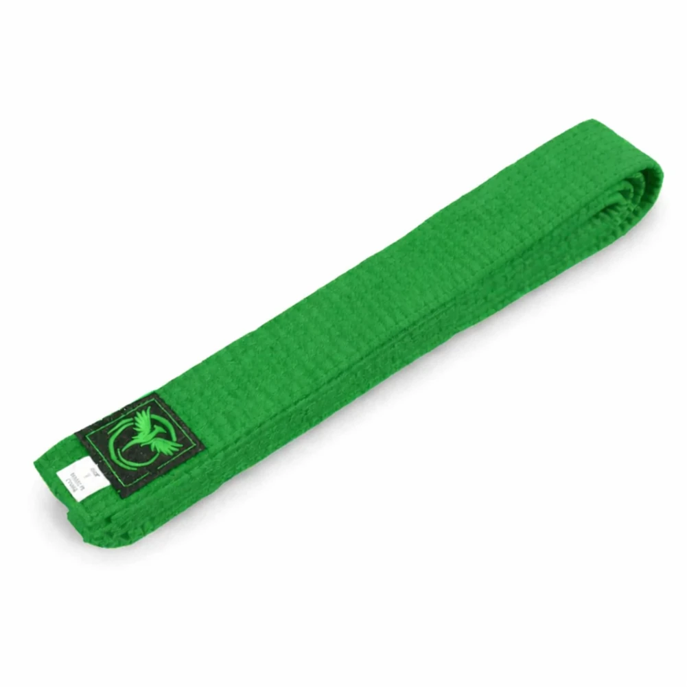 Green martial arts belt on a white background