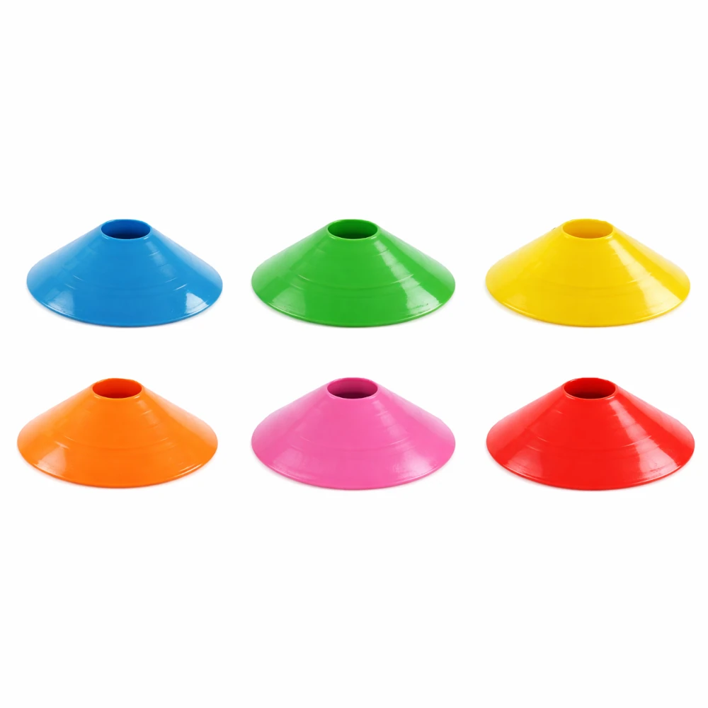 Set of colorful plastic cones on a white background