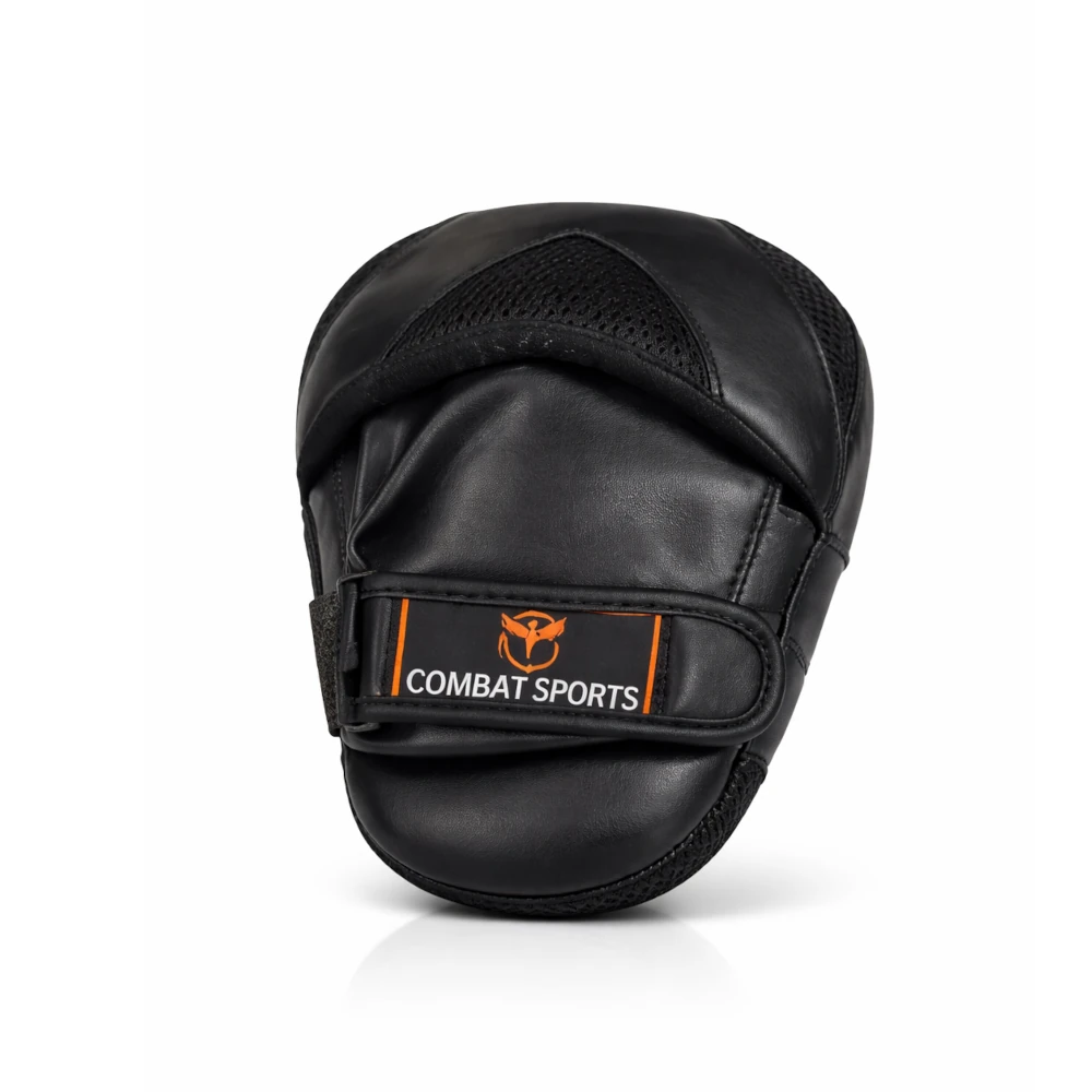 Black martial arts mitt with 'Combat Sports' branding on a white background