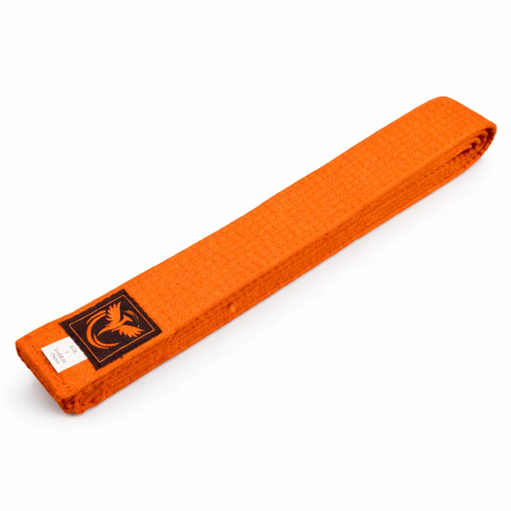 Orange belt with a logo on a white background