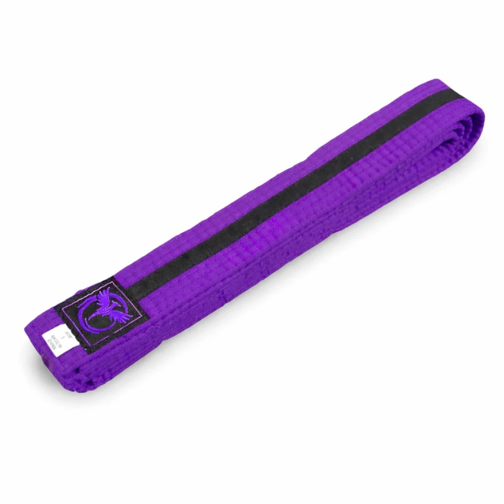 Purple belt with a black stripe on a white background
