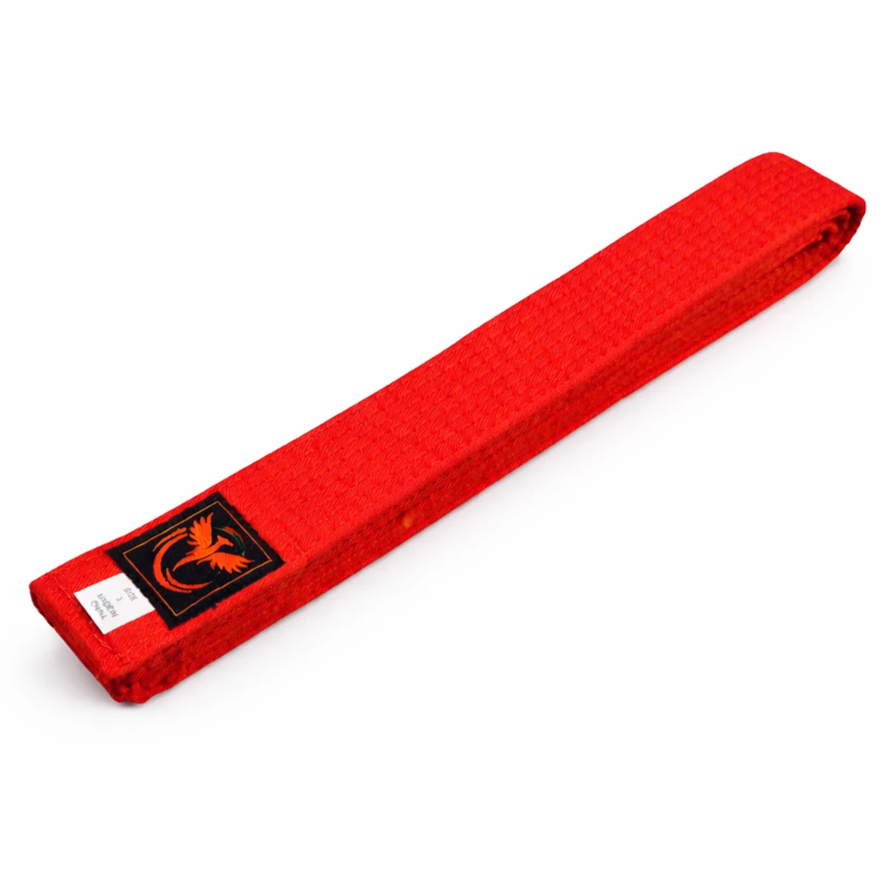 Red belt with a logo on a white background