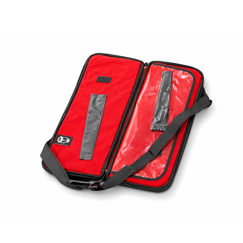 Red Sai Case with a black strap on a white background