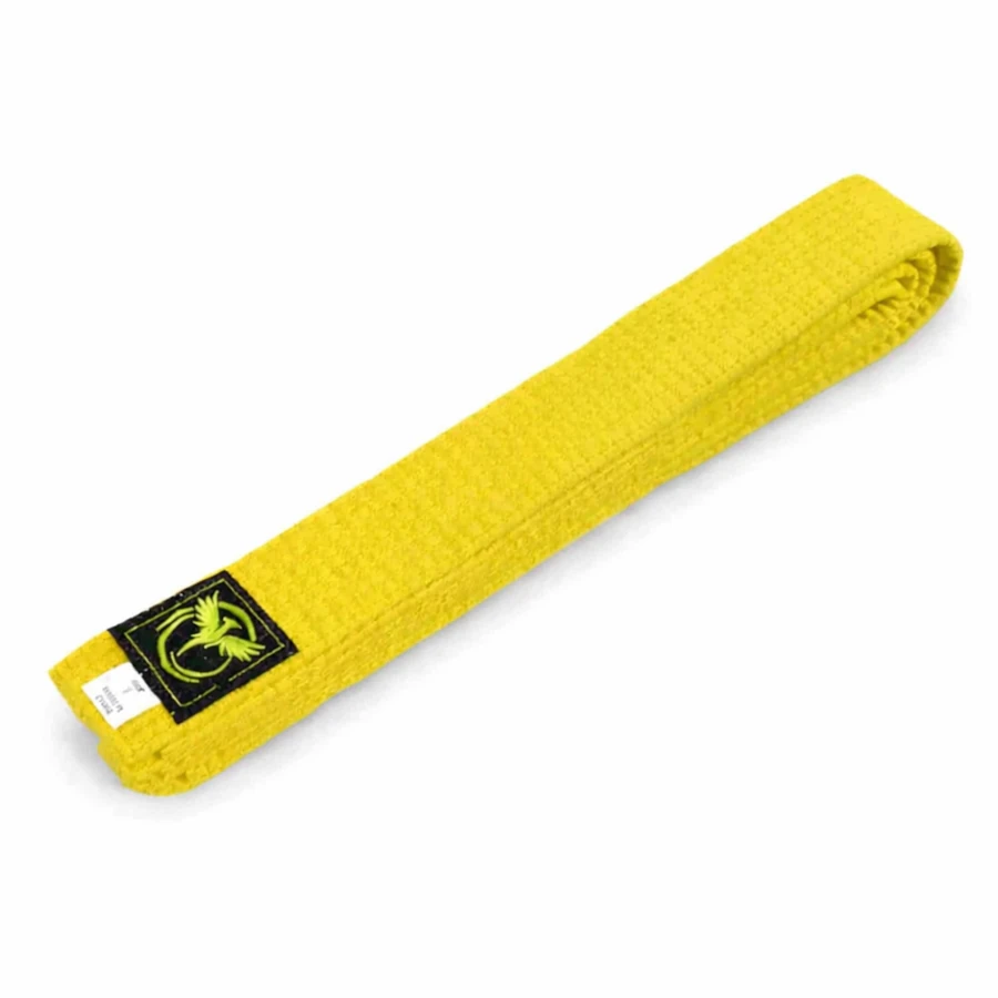 Yellow martial arts belt on a white background