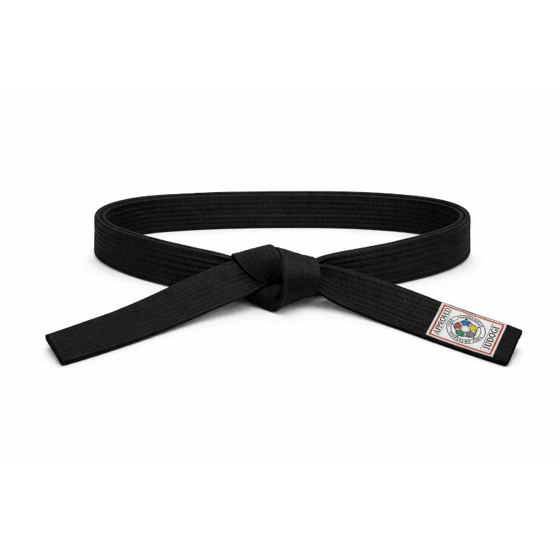 Black belt with a logo on a white background