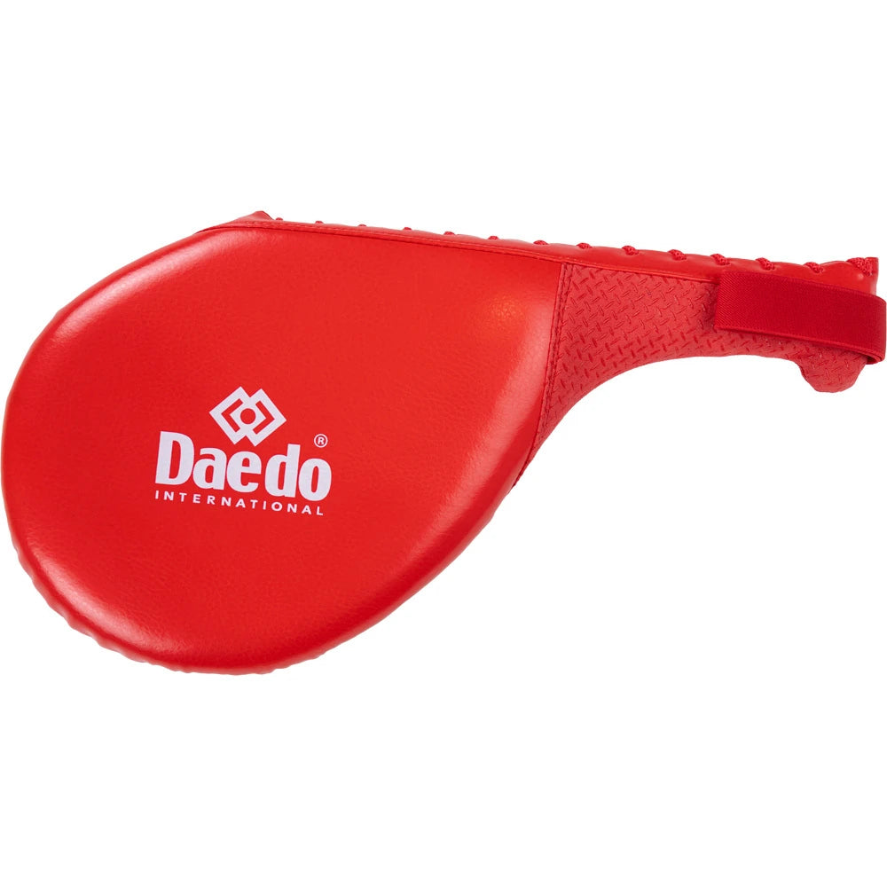 Red martial arts training pad with Daedo International logo on a white background