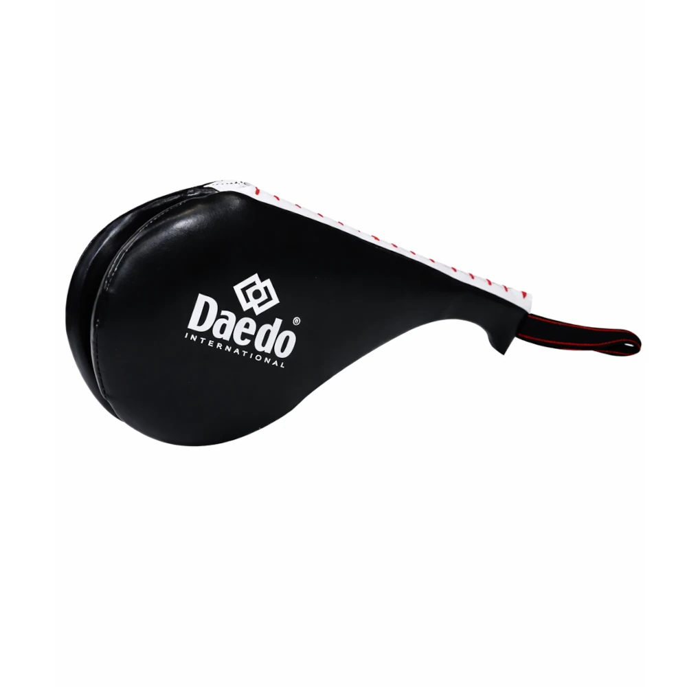 Black kick paddle with red accents and 'Daedo International' logo on a white background