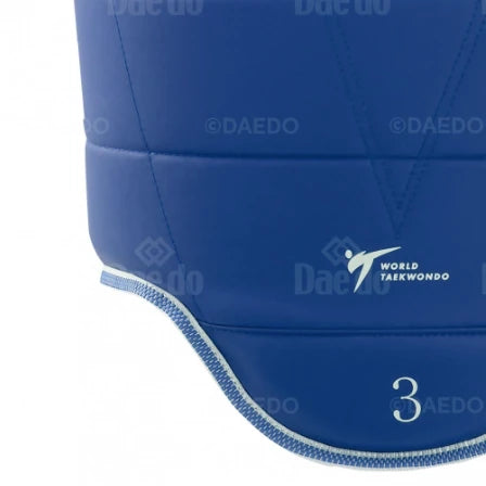 Blue protective body protctor with 'World Taekwondo' logo and number '3' on a white background