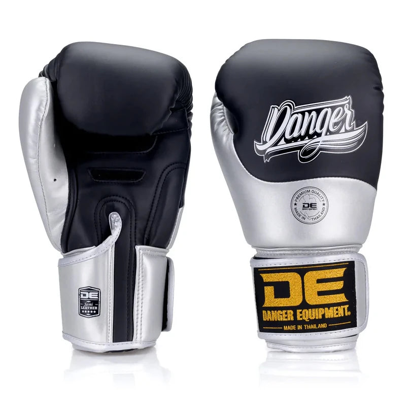 Black and silver boxing gloves with 'Danger' branding on a white background