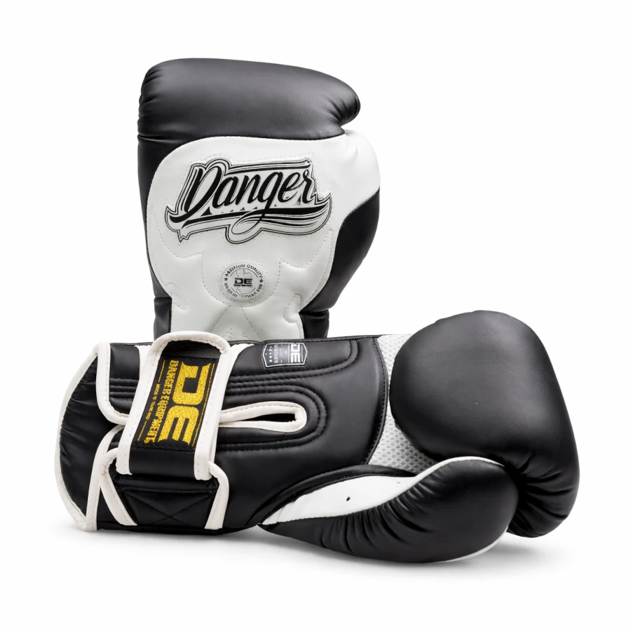 Black and white boxing gloves with 'Danger' branding on a white background