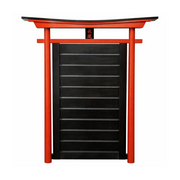 Red and black Japanese belt display rack gate on a white background