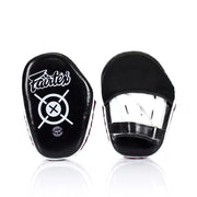 Black focus mitts with white logo on a white background