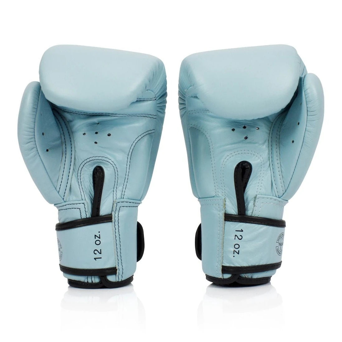 Pair of light blue boxing gloves on a white background