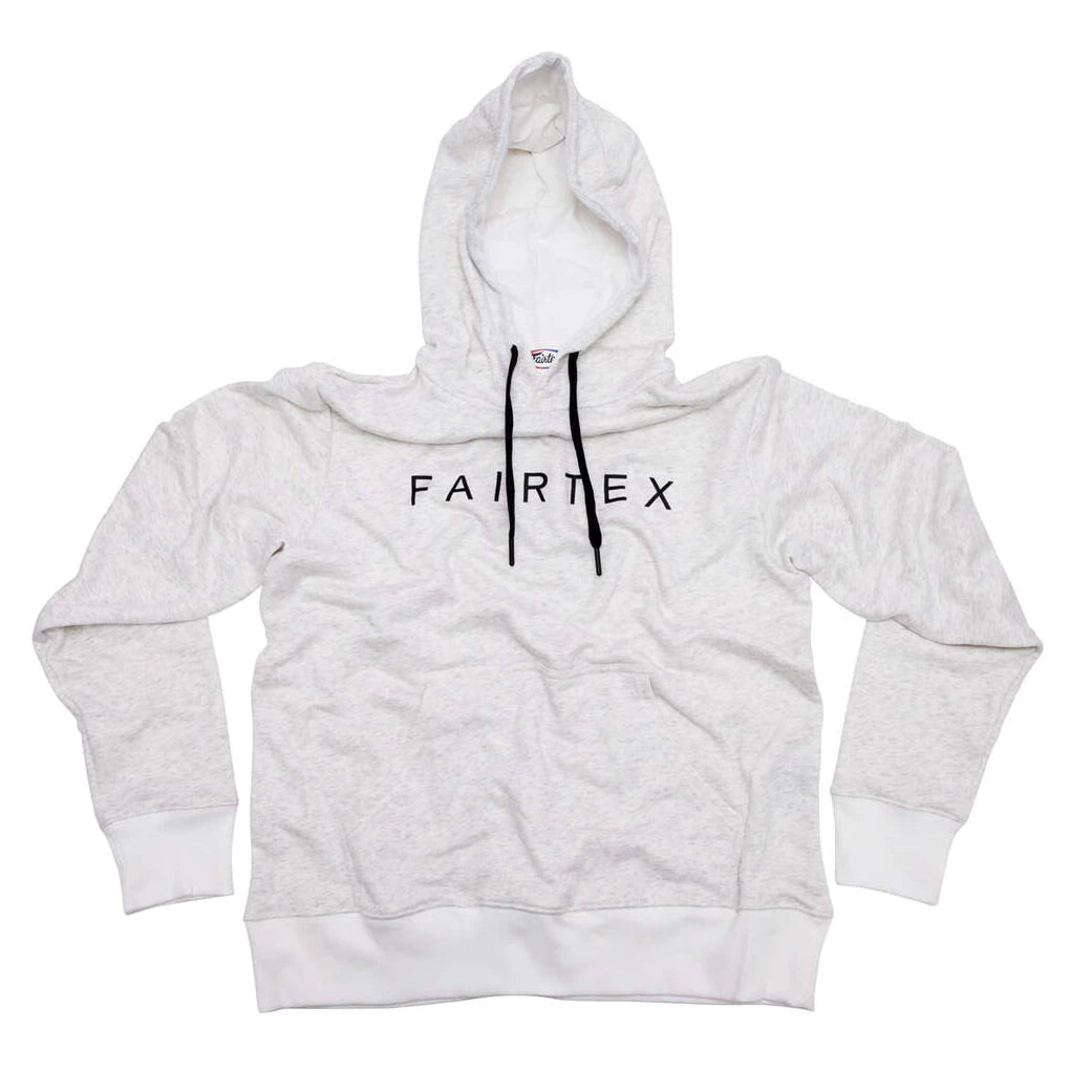 White hoodie with 'FAIRTEX' logo on a white background